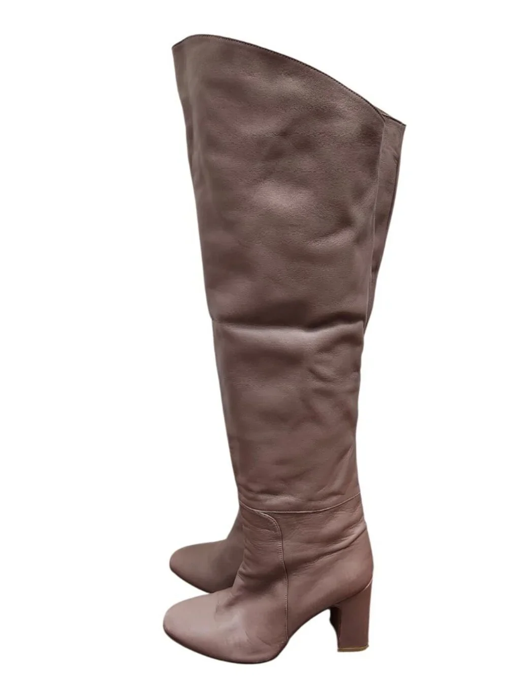 Stuart Weitzman Brown Leather Suede Cuff Knee High Boots Block Heel Size 9 Spain